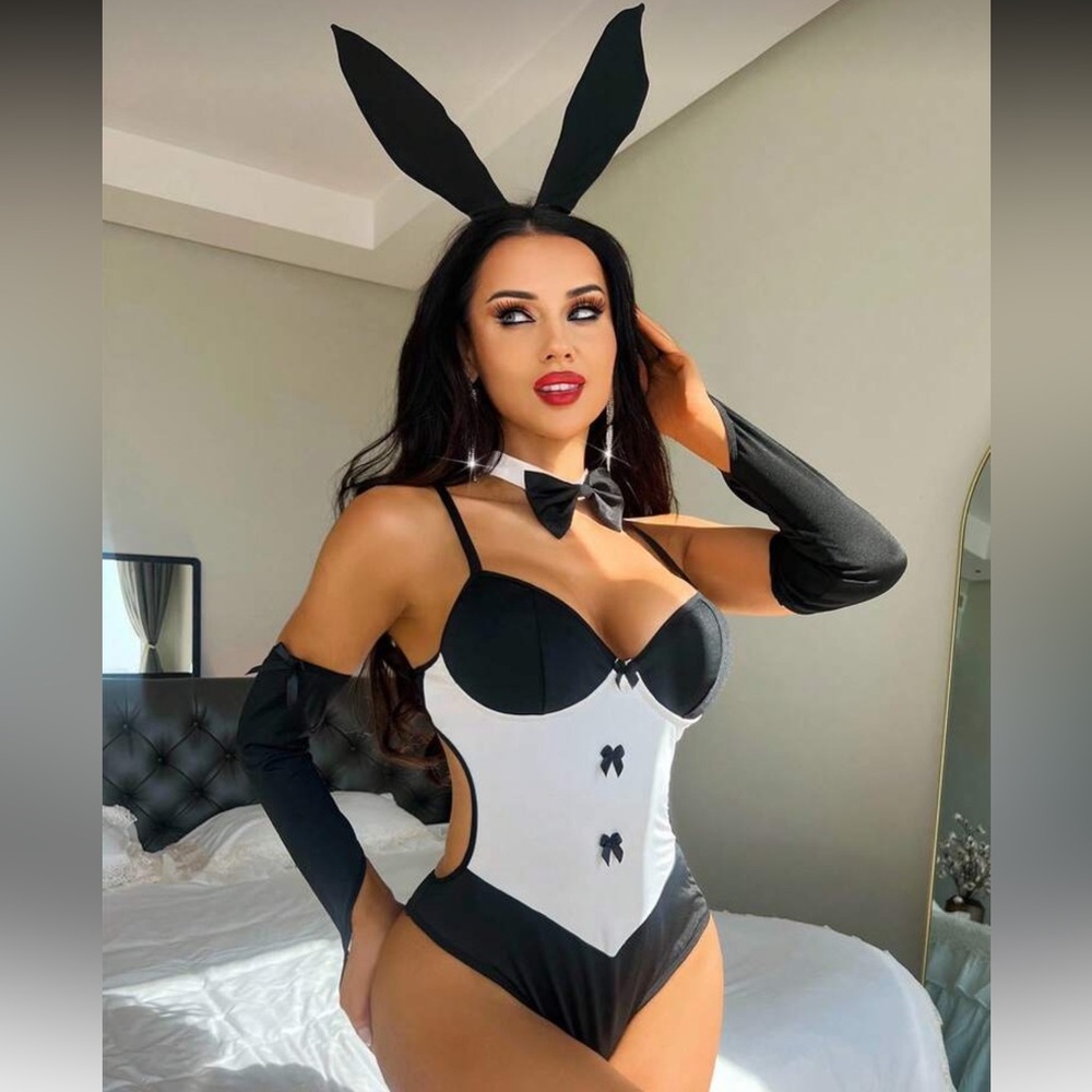 PLAYBOY Black and White Bunny Bodysuit